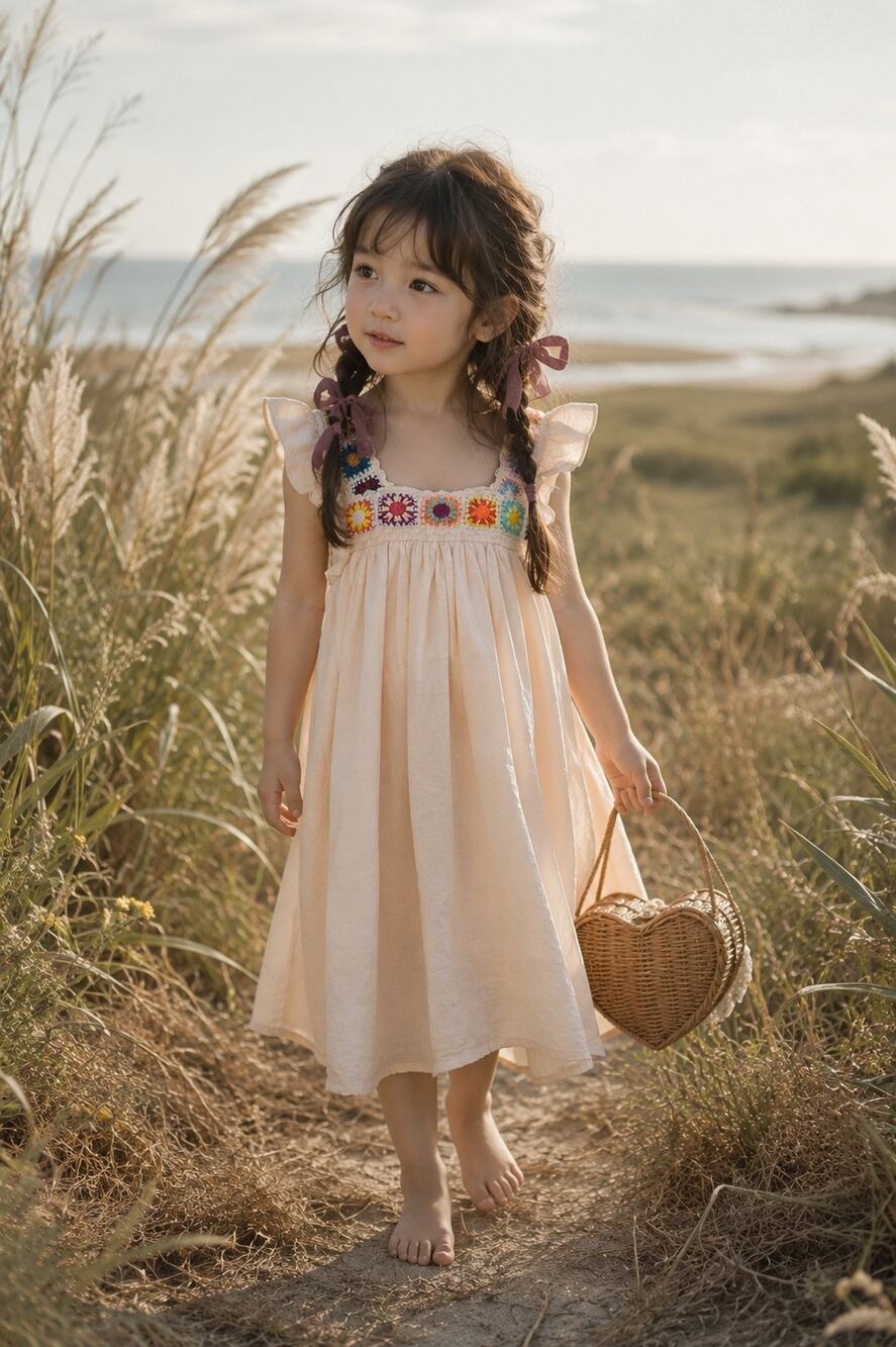 Watching The Clouds Go By Boho Crochet Trim Floaty Flutter Dress 5T